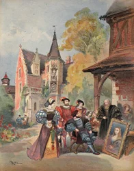 Leonardo da Vinci übergibt die Mona Lisa an Franz I., Illustration aus 